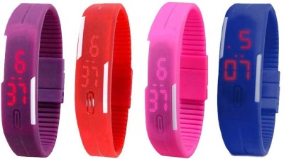 NS18 Silicone Led Magnet Band Combo of 4 Purple, Red, Pink And Blue Digital Watch  - For Boys & Girls   Watches  (NS18)