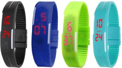 NS18 Silicone Led Magnet Band Watch Combo of 4 Black, Blue, Green And Sky Blue Digital Watch  - For Couple   Watches  (NS18)