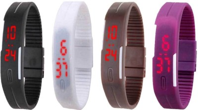 NS18 Silicone Led Magnet Band Watch Combo of 4 Black, White, Brown And Purple Digital Watch  - For Couple   Watches  (NS18)