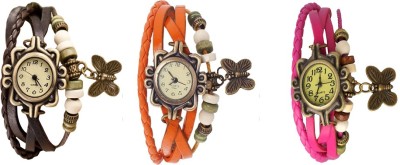 NS18 Vintage Butterfly Rakhi Watch Combo of 3 Brown, Orange And Pink Analog Watch  - For Women   Watches  (NS18)