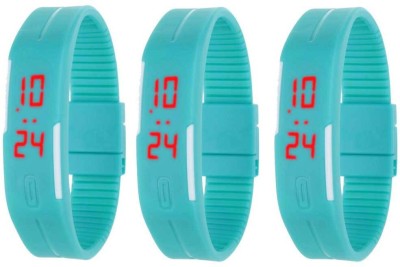 NS18 Silicone Led Magnet Band Combo of 3 Sky Blue Digital Watch  - For Boys & Girls   Watches  (NS18)