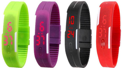 

Kissu Led Magnet Band Combo of 4 Green, Purple, Black And Red Watch - For Men & Women