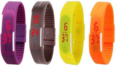 NS18 Silicone Led Magnet Band Combo of 4 Purple, Brown, Yellow And Orange Digital Watch  - For Boys & Girls   Watches  (NS18)