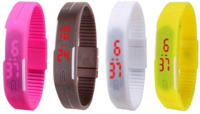 NS18 Silicone Led Magnet Band Combo of 4 Pink, Brown, White And Yellow Digital Watch  - For Boys & Girls   Watches  (NS18)