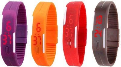 NS18 Silicone Led Magnet Band Combo of 4 Purple, Orange, Red And Brown Digital Watch  - For Boys & Girls   Watches  (NS18)