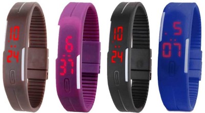 NS18 Silicone Led Magnet Band Combo of 4 Brown, Purple, Black And Blue Digital Watch  - For Boys & Girls   Watches  (NS18)