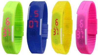 NS18 Silicone Led Magnet Band Watch Combo of 4 Green, Blue, Yellow And Pink Digital Watch  - For Couple   Watches  (NS18)