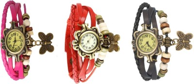 NS18 Vintage Butterfly Rakhi Watch Combo of 3 Pink, Red And Black Analog Watch  - For Women   Watches  (NS18)