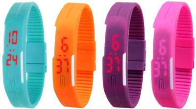 NS18 Silicone Led Magnet Band Watch Combo of 4 Sky Blue, Orange, Purple And Pink Digital Watch  - For Couple   Watches  (NS18)