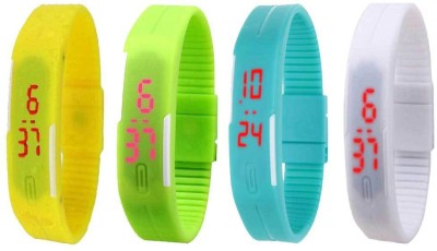 NS18 Silicone Led Magnet Band Combo of 4 Yellow, Green, Sky Blue And White Digital Watch  - For Boys & Girls   Watches  (NS18)