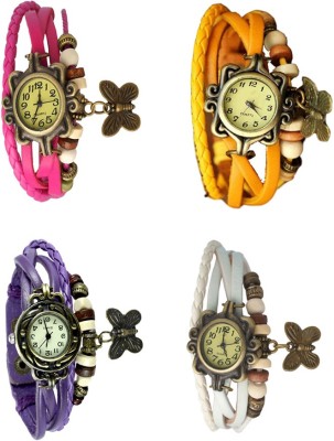 NS18 Vintage Butterfly Rakhi Combo of 4 Pink, Purple, Yellow And White Analog Watch  - For Women   Watches  (NS18)
