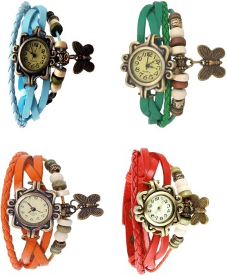 NS18 Vintage Butterfly Rakhi Combo of 4 Sky Blue, Orange, Green And Red Analog Watch  - For Women   Watches  (NS18)