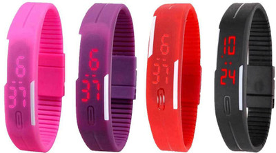 

NS18 Silicone Led Magnet Band Combo of 4 Pink, Purple, Red And Black Watch - For Boys & Girls