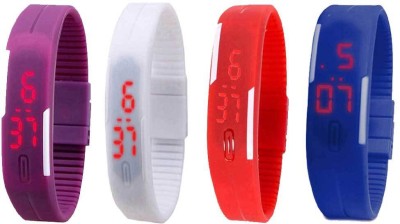 NS18 Silicone Led Magnet Band Combo of 4 Purple, White, Red And Blue Digital Watch  - For Boys & Girls   Watches  (NS18)
