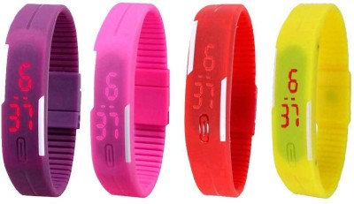 NS18 Silicone Led Magnet Band Combo of 4 Purple, Pink, Red And Yellow Digital Watch  - For Boys & Girls   Watches  (NS18)