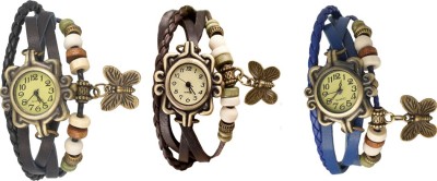 NS18 Vintage Butterfly Rakhi Watch Combo of 3 Black, Brown And Blue Analog Watch  - For Women   Watches  (NS18)