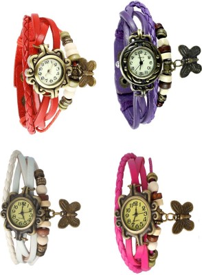 NS18 Vintage Butterfly Rakhi Combo of 4 Red, White, Purple And Pink Analog Watch  - For Women   Watches  (NS18)