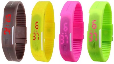 NS18 Silicone Led Magnet Band Combo of 4 Brown, Yellow, Pink And Green Digital Watch  - For Boys & Girls   Watches  (NS18)