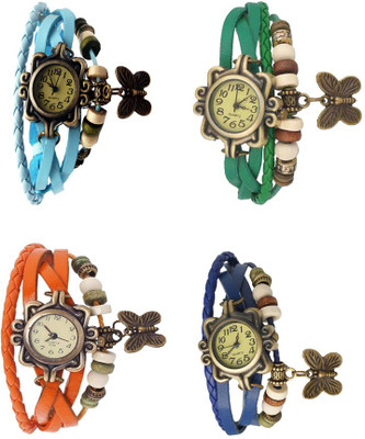 

NS18 Vintage Butterfly Rakhi Combo of 4 Sky Blue, Orange, Green And Blue Watch - For Women