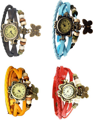 

NS18 Vintage Butterfly Rakhi Combo of 4 Black, Yellow, Sky Blue And Red Watch - For Women