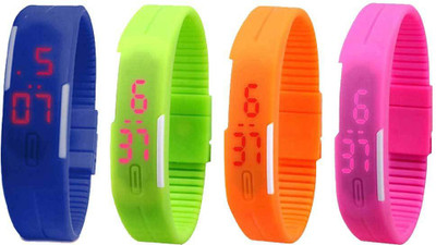 

Kissu Led Magnet Band Combo of 4 Blue, Green, Orange And Pink Watch - For Men & Women