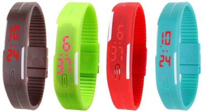 NS18 Silicone Led Magnet Band Watch Combo of 4 Brown, Green, Red And Sky Blue Digital Watch  - For Couple   Watches  (NS18)