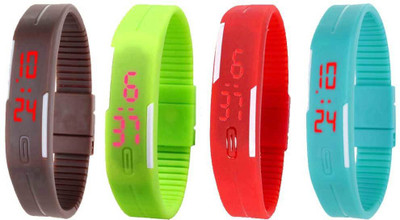 View NS18 Silicone Led Magnet Band Watch Combo of 4 Brown, Green, Red And Sky Blue Digital Watch  - For Couple Wrist Watches Price Online(NS18)
