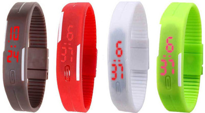 

NS18 Silicone Led Magnet Band Combo of 4 Brown, Red, White And Green Watch - For Boys & Girls