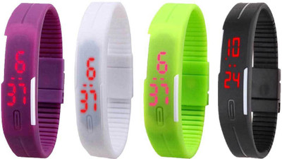 

Kissu Led Magnet Band Combo of 4 Purple, White, Green And Black Watch - For Men & Women