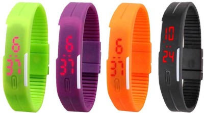 NS18 Silicone Led Magnet Band Combo of 4 Green, Purple, Orange And Black Digital Watch  - For Boys & Girls   Watches  (NS18)
