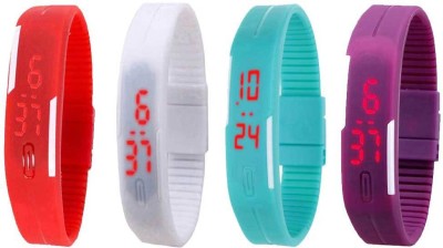 NS18 Silicone Led Magnet Band Watch Combo of 4 Red, White, Sky Blue And Purple Watch  - For Couple   Watches  (NS18)