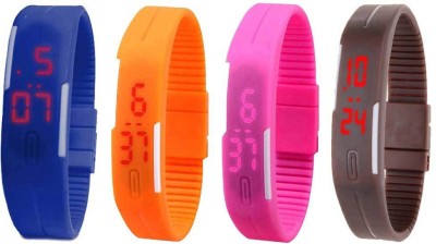 NS18 Silicone Led Magnet Band Combo of 4 Blue, Orange, Pink And Brown Digital Watch  - For Boys & Girls   Watches  (NS18)