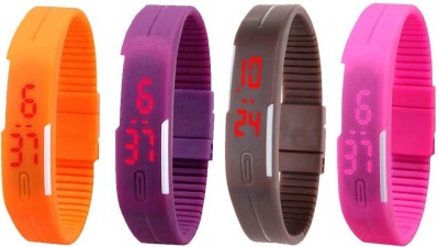 

NS18 Silicone Led Magnet Band Combo of 4 Orange, Purple, Brown And Pink Watch - For Boys & Girls