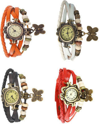 View NS18 Vintage Butterfly Rakhi Combo of 4 Orange, Black, White And Red Analog Watch  - For Women Wrist Watches Price Online(NS18)