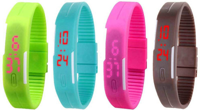 

NS18 Silicone Led Magnet Band Combo of 4 Green, Sky Blue, Pink And Brown Watch - For Boys & Girls