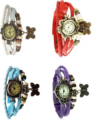 NS18 Vintage Butterfly Rakhi Combo of 4 White, Sky Blue, Red And Purple Analog Watch  - For Women   Watches  (NS18)