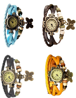 

NS18 Vintage Butterfly Rakhi Combo of 4 Sky Blue, Black, Brown And Yellow Watch - For Women