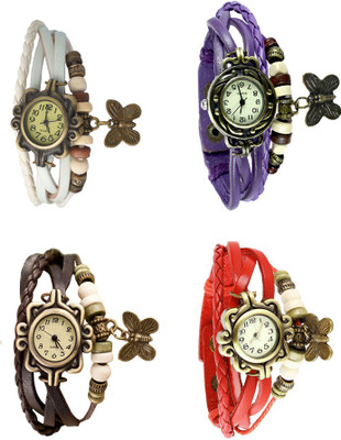 

NS18 Vintage Butterfly Rakhi Combo of 4 White, Brown, Purple And Red Watch - For Women