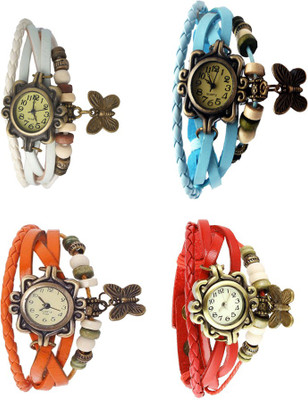 NS18 Vintage Butterfly Rakhi Combo of 4 White, Orange, Sky Blue And Red Analog Watch  - For Women   Watches  (NS18)