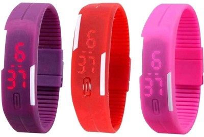 NS18 Silicone Led Magnet Band Combo of 3 Purple, Red And Pink Digital Watch  - For Boys & Girls   Watches  (NS18)