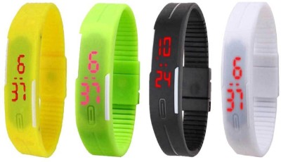 NS18 Silicone Led Magnet Band Combo of 4 Yellow, Green, Black And White Digital Watch  - For Boys & Girls   Watches  (NS18)
