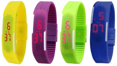 NS18 Silicone Led Magnet Band Combo of 4 Yellow, Purple, Green And Blue Digital Watch  - For Boys & Girls   Watches  (NS18)