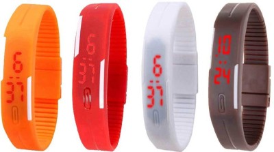 NS18 Silicone Led Magnet Band Combo of 4 Orange, Red, White And Brown Digital Watch  - For Boys & Girls   Watches  (NS18)