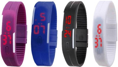 NS18 Silicone Led Magnet Band Watch Combo of 4 Purple, Blue, Black And White Digital Watch  - For Couple   Watches  (NS18)