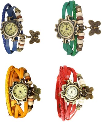 NS18 Vintage Butterfly Rakhi Combo of 4 Blue, Yellow, Green And Red Analog Watch  - For Women   Watches  (NS18)