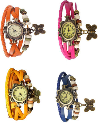 

Kissu Vintage Rakhi Combo of 4 Orange, Yellow, Pink And Blue Watch - For Women