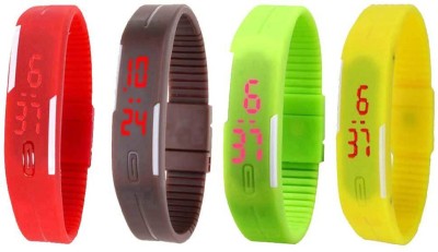 NS18 Silicone Led Magnet Band Combo of 4 Red, Brown, Green And Yellow Digital Watch  - For Boys & Girls   Watches  (NS18)