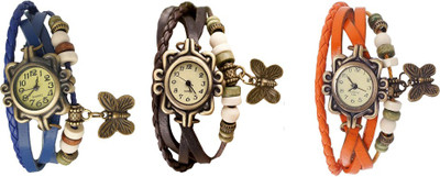 

NS18 Vintage Butterfly Rakhi Watch Combo of 3 Blue, Brown And Orange Watch - For Women