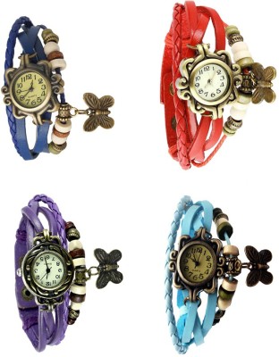 NS18 Vintage Butterfly Rakhi Combo of 4 Blue, Purple, Red And Sky Blue Analog Watch  - For Women   Watches  (NS18)
