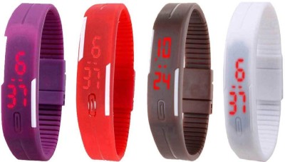 NS18 Silicone Led Magnet Band Combo of 4 Purple, Red, Brown And White Digital Watch  - For Boys & Girls   Watches  (NS18)